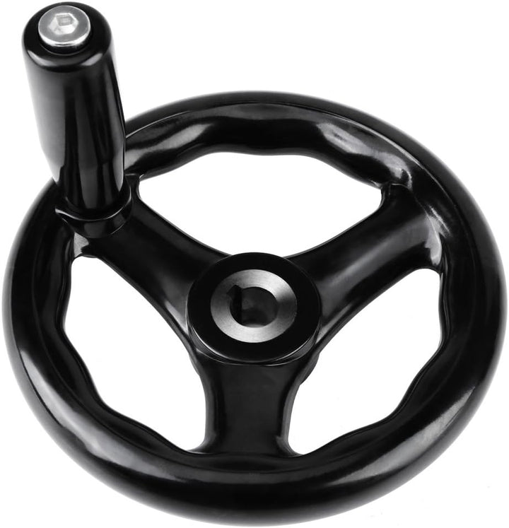 Handrad 1 Stück 12 * 125mm Schwarz Rundes 3 Speichen Handrad mit Drehgriff für Drehmaschine Fräsmasc