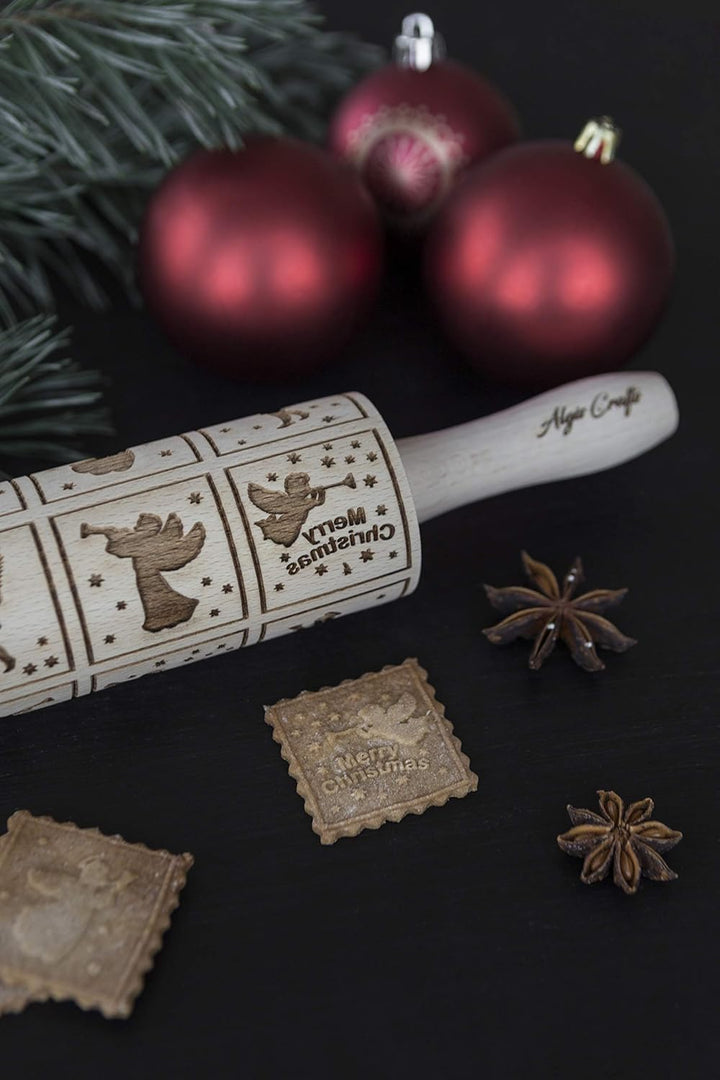 WEIHNACHTEN ENGEL Nudelholz mit Muster Weihnachten Backen - Teigroller Holz für DIY Weihnachten Plät