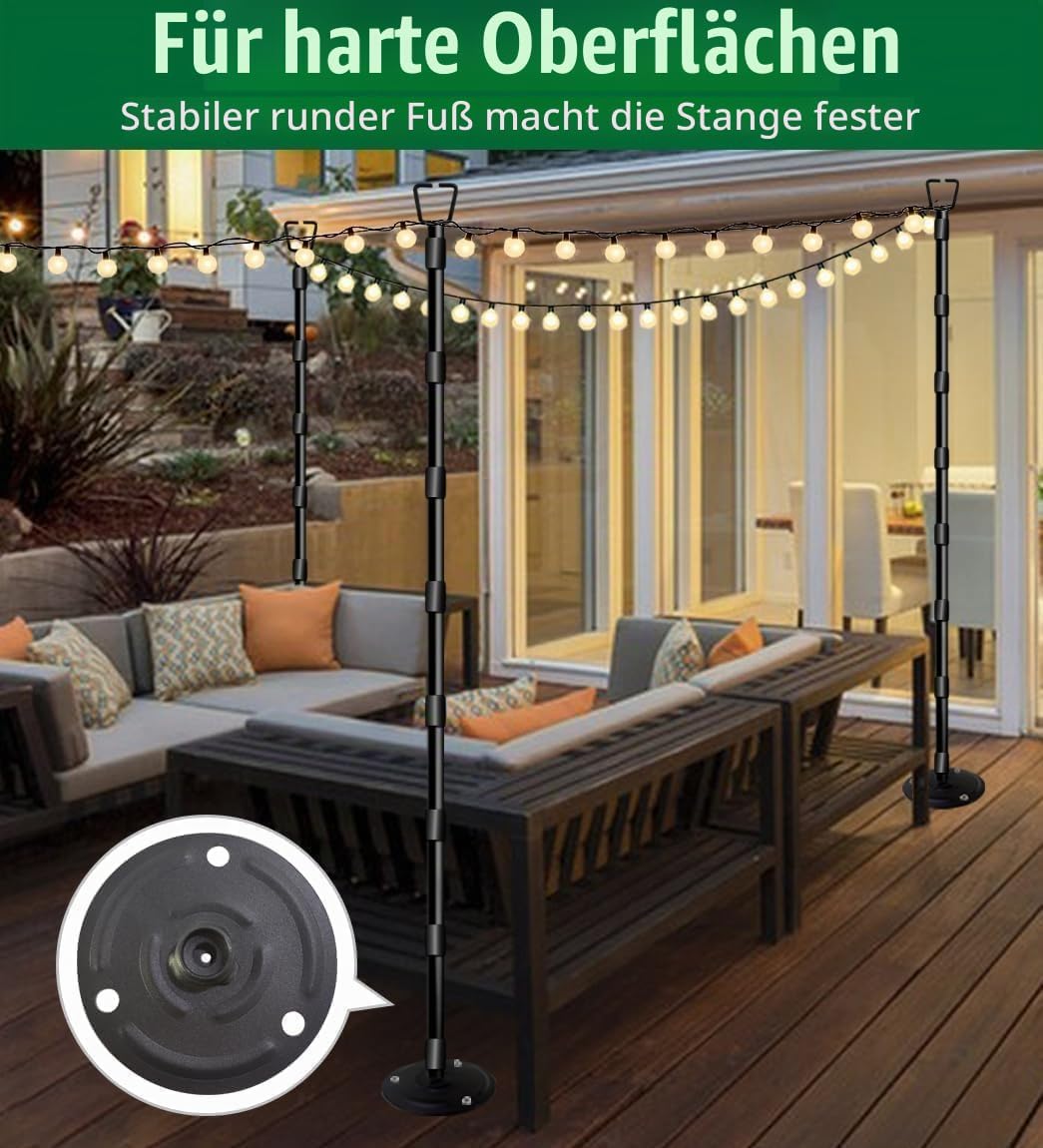 HoldOneLight String Light Pole für Deck 10Ft/3M Outdoor String Light Poles - Verstellbare Höhe, rost