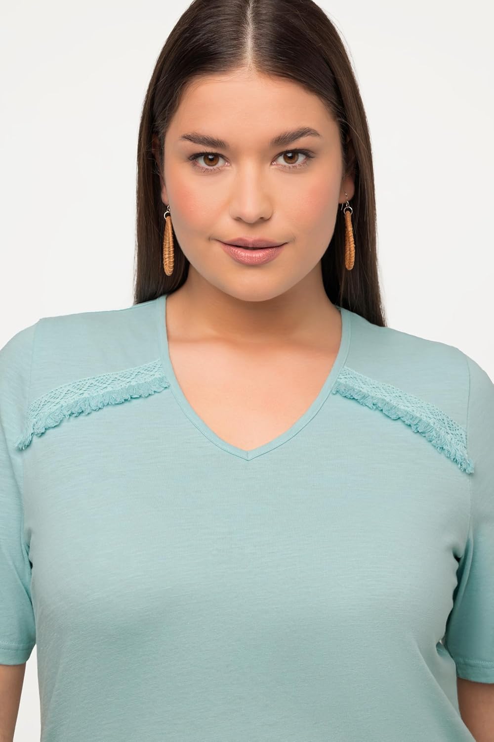 Ulla Popken Damen grosse Grössen Übergrössen Plus Size T-Shirt, A-Line, V-Ausschnitt, Halbarm 816326