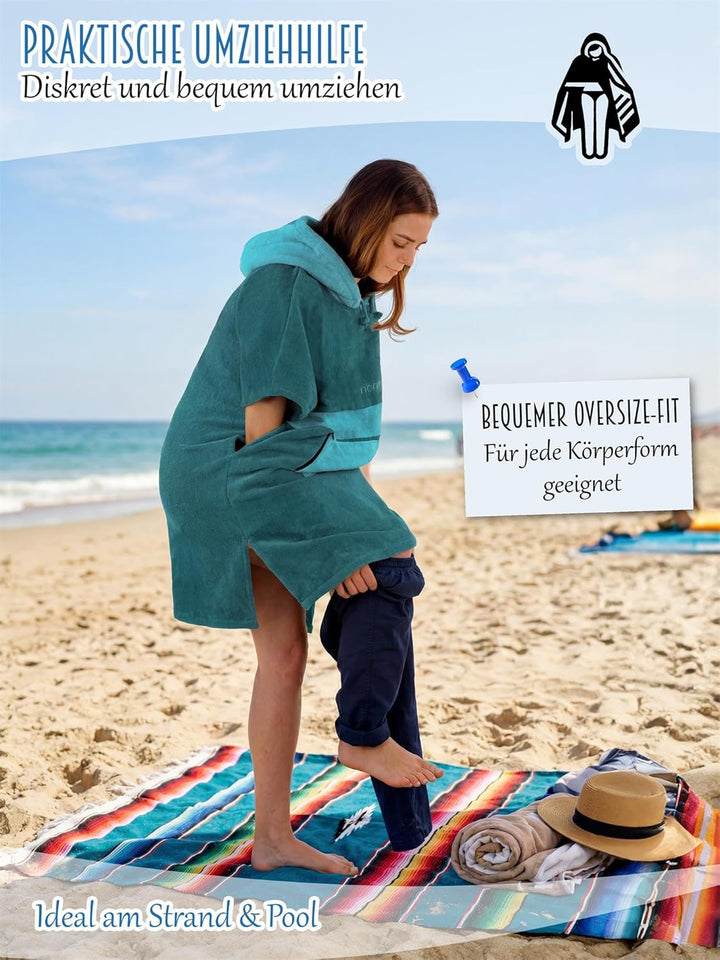 normani Baumwoll Surfer Poncho - Strandponcho - Handtuch-Poncho - Unisex Strand Umziehhilfe - geschl