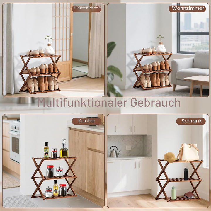 Zusammenklappbares Schuhregal aus Bambus, tragbares Schuhregal aus Holz, ohne Installation, kleines