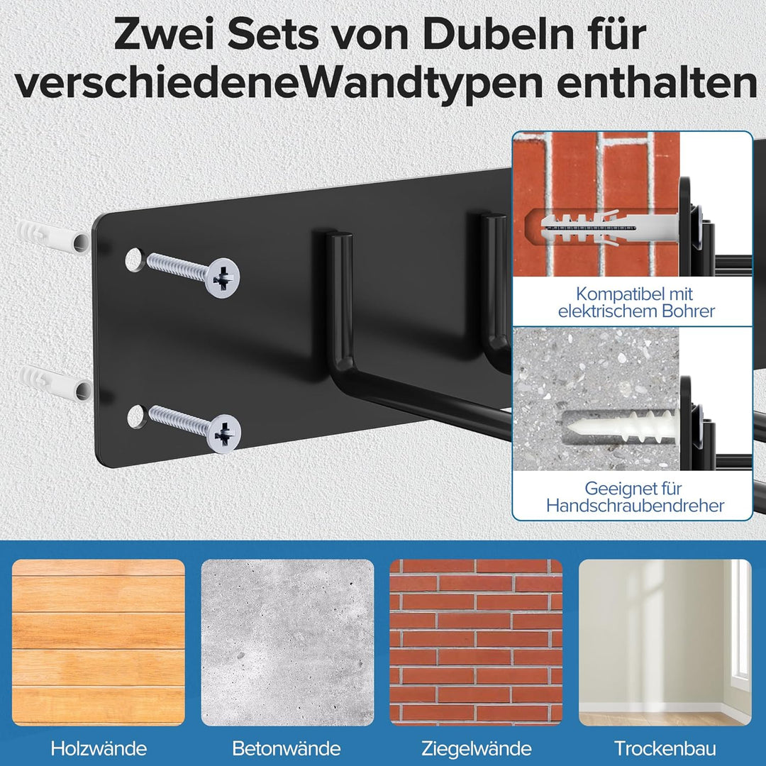 Urban Deco Metall-Gartengerätehalter, Gerätehalter Wandhalterung 150kg Tragkraft mit 4 Doppelhaken &amp;