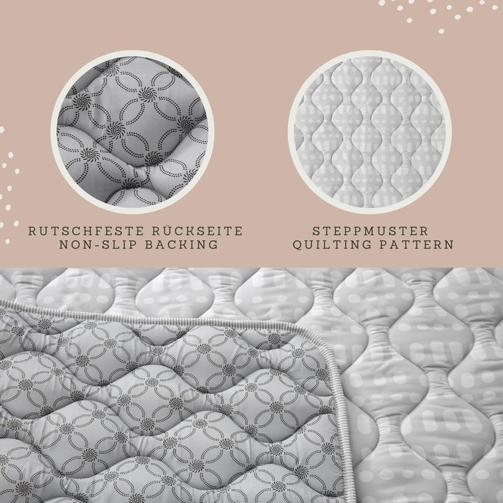 Gesteppte Krabbeldecke Baby 127cm, Hygge grau – extra Dicke 1,5cm weiche Baby Krabbelmatte – Baby Sp