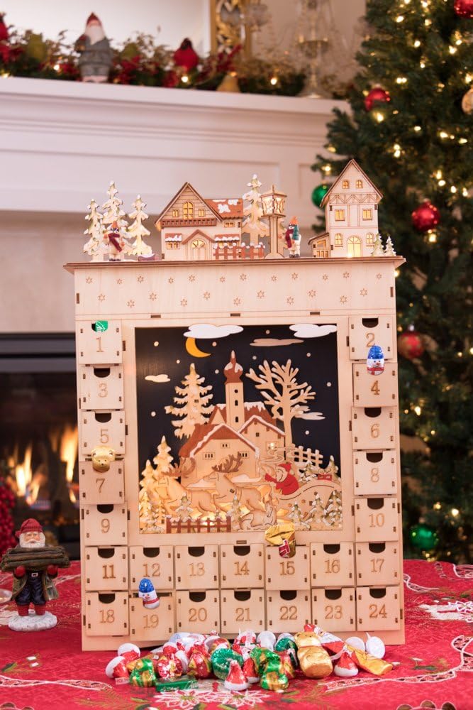 Clever Creations - Adventskalender mit Dorf-Motiv - 24-Tage-Diorama für den Weihnachtscountdown - ho