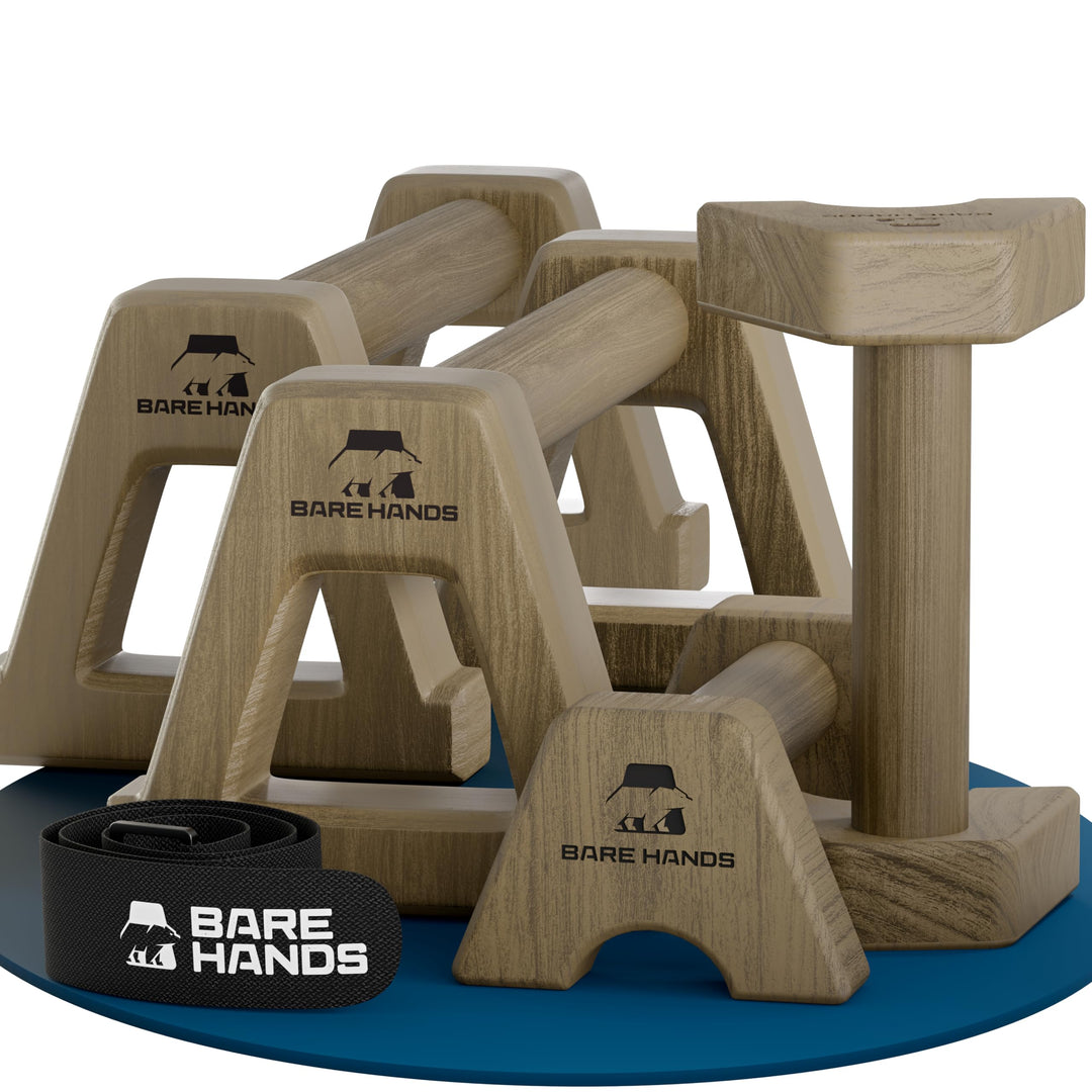 BARE HANDS Liegestützgriffe Set – 2x kleine & 2x grosse gelenksschonende, rutschfeste Holz Liegestüt