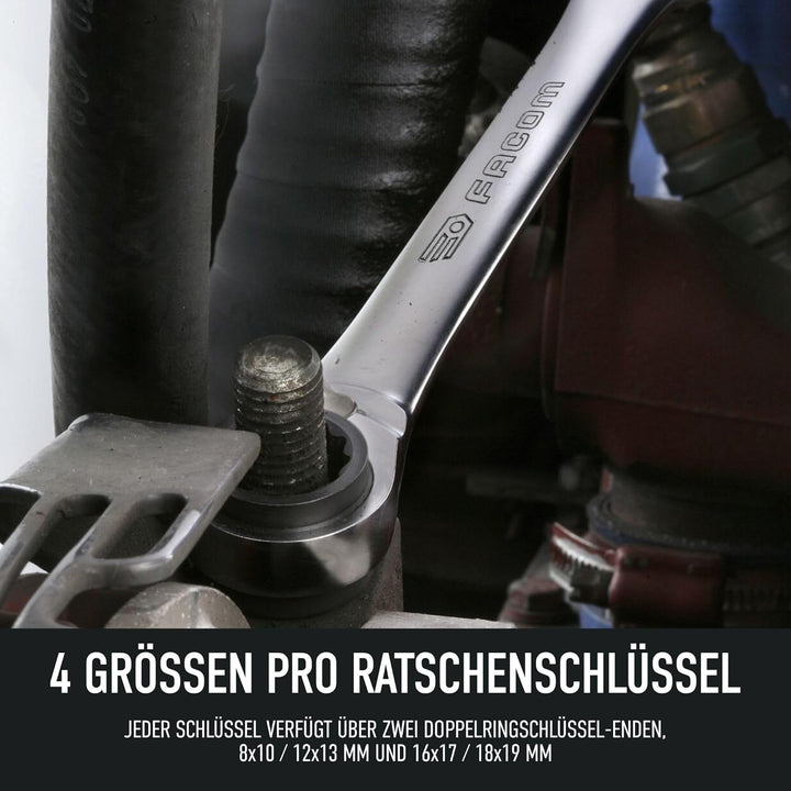 Facom 64C.J2PB – Satz mit 2 metrischen geraden Ratschenschlüsseln mit mehreren Öffnungen Satz mit 2