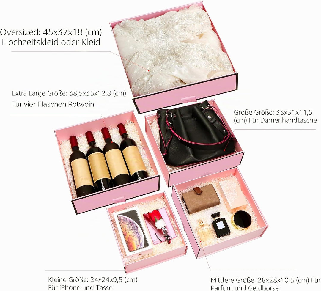 JiaWei Geschenkbox (Stil-1) 33 x 31 x 11,5 cm Gross, Geschenkkarton mit Magnetisch Deckel und Schlei