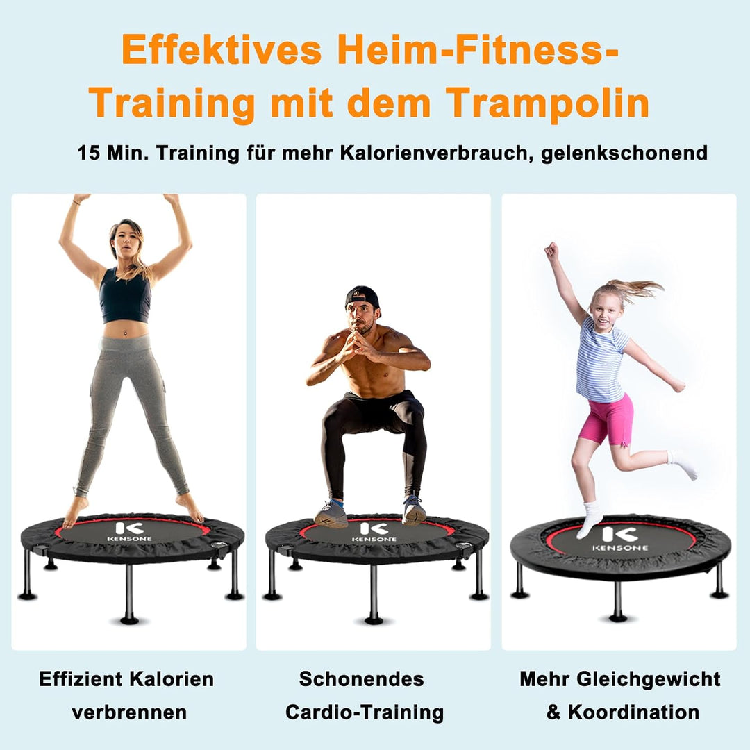 Faltbares Mini Trampolin mit verstellbarem Handlauf, 101.6CM Fitness Trampolin leiser Rebounder für