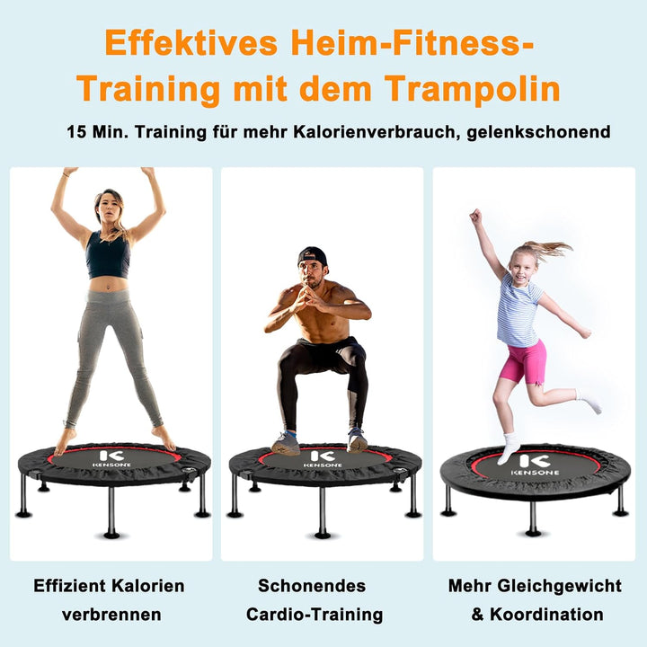 Faltbares Mini Trampolin mit verstellbarem Handlauf, 101.6CM Fitness Trampolin leiser Rebounder für