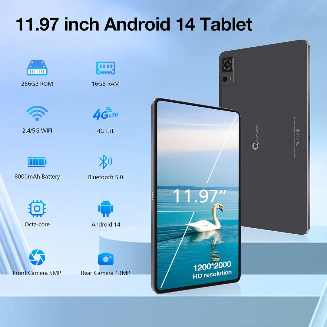 Weelikeit 12 Zoll Tablet mit Tastatur, 4G LTE Tablet mit Dual SIM Steckplatz, 5G WLAN, 2K FHD Androi