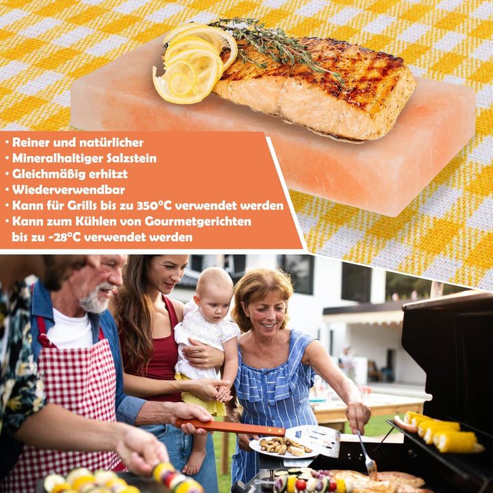 Ansobea 2 set XXL Salzstein zum Grillen, 20x30x3cm Salz Grillsteine Mit Eisenplatte, Original Krista
