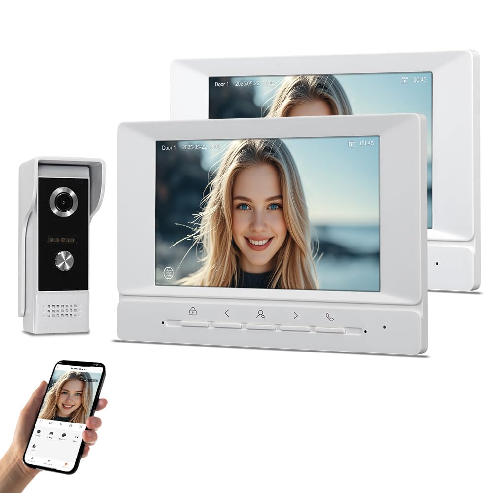 WLAN Video Türtelefon Intercom System 1080P HD Kamera Video Türglocke mit 2 Monitoren 7 Zoll Farbbil