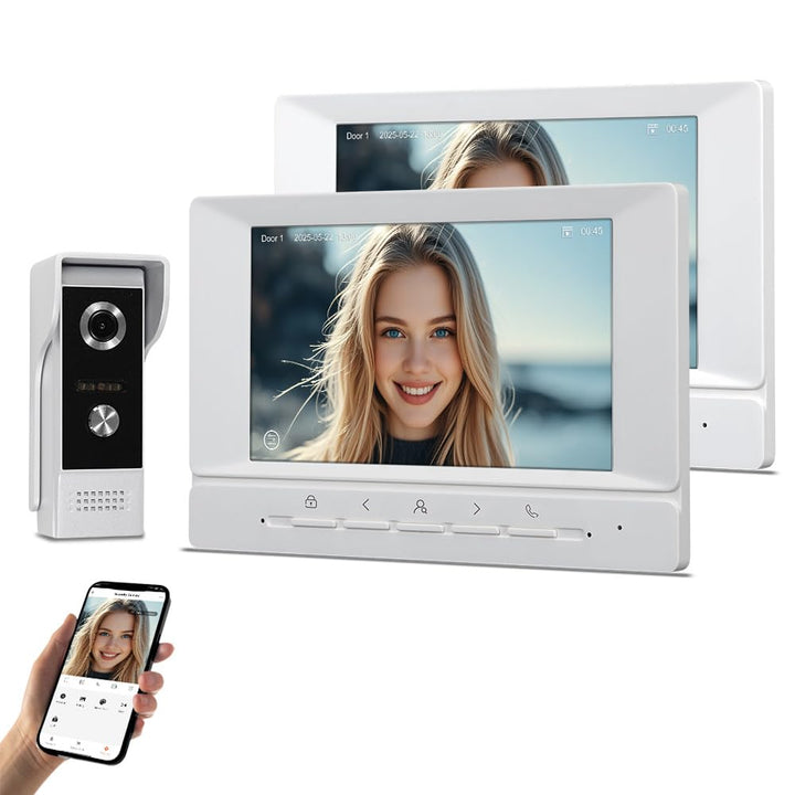 WLAN Video Türtelefon Intercom System 1080P HD Kamera Video Türglocke mit 2 Monitoren 7 Zoll Farbbil