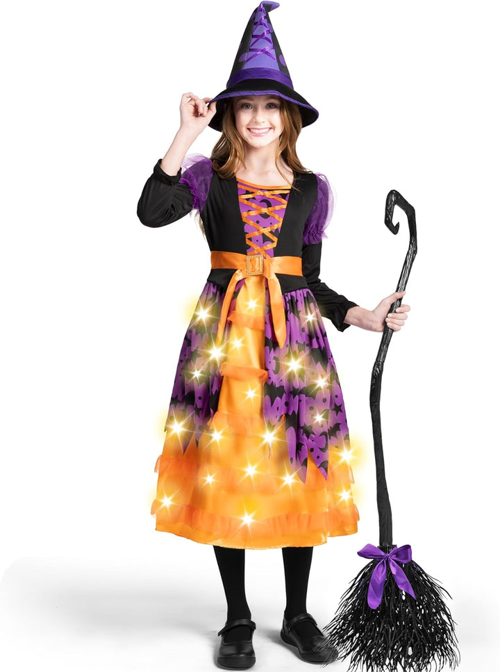 Spooktacular Creations Hexenkostüm für Mädchen, rosa Druck Hexerkostüm, Light-up Hexen Halloween Kos