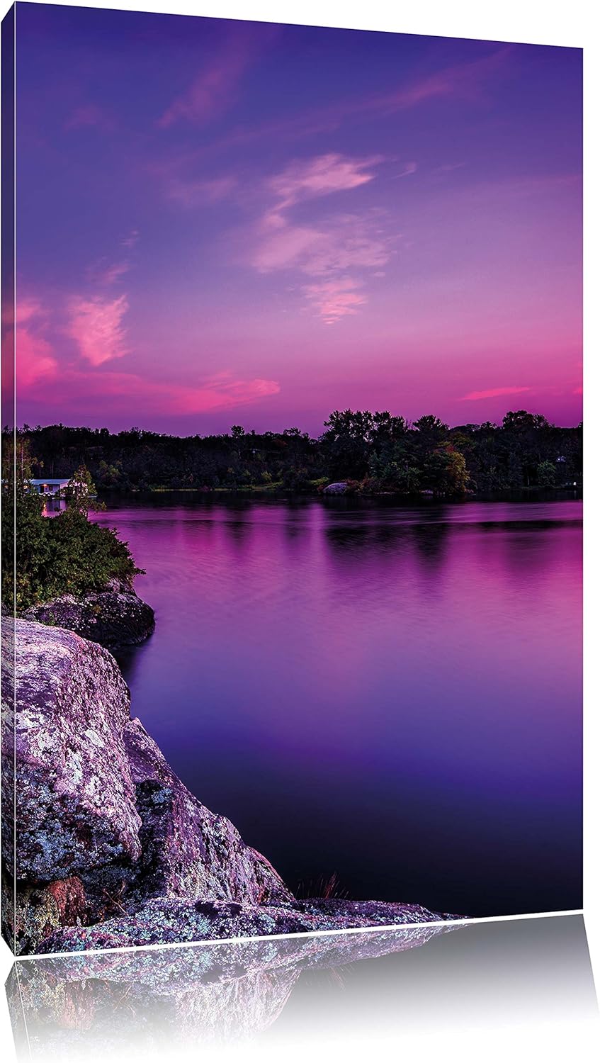 Lila Seelandschaft, Format: 100x70 auf Leinwand, XXL riesige Bilder fertig gerahmt mit Keilrahmen, K