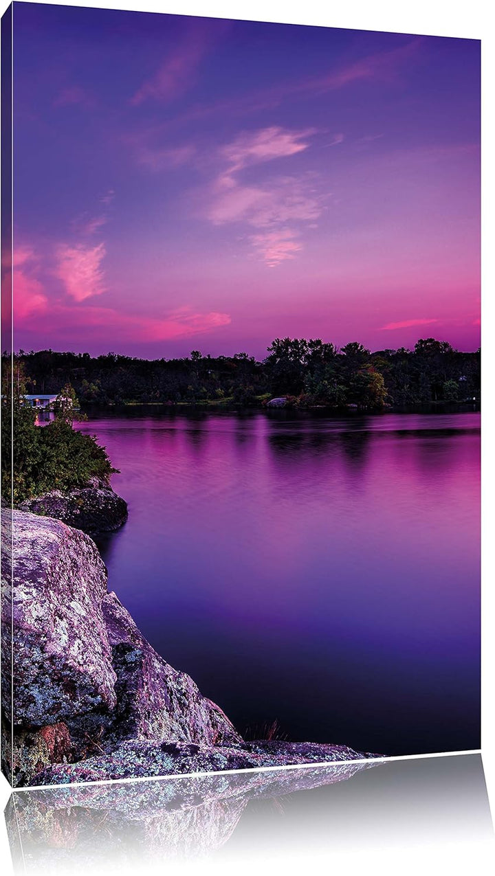 Lila Seelandschaft, Format: 100x70 auf Leinwand, XXL riesige Bilder fertig gerahmt mit Keilrahmen, K