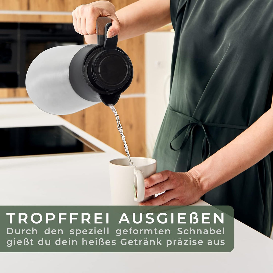 WALDWERK Thermoskanne (1,5L) - Kaffeekanne aus doppelwandigem 304 Edelstahl - Isolierkanne mit tropf