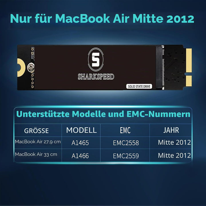SHARKSPEED SSD 256GB Festplatte Intern Upgrade für MacBook Air 2012 A1465 A1466 EMC2558 EMC2559 (Mac
