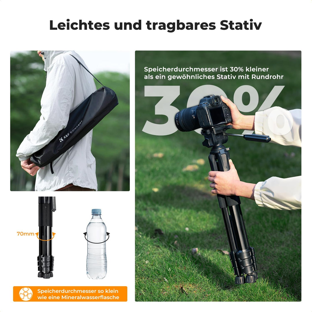 K&F CONCEPT Kamerastativ S254A3+BV01, Leichtes Stativ mit Tasche,172cm Handystativ,Tripod für Canon
