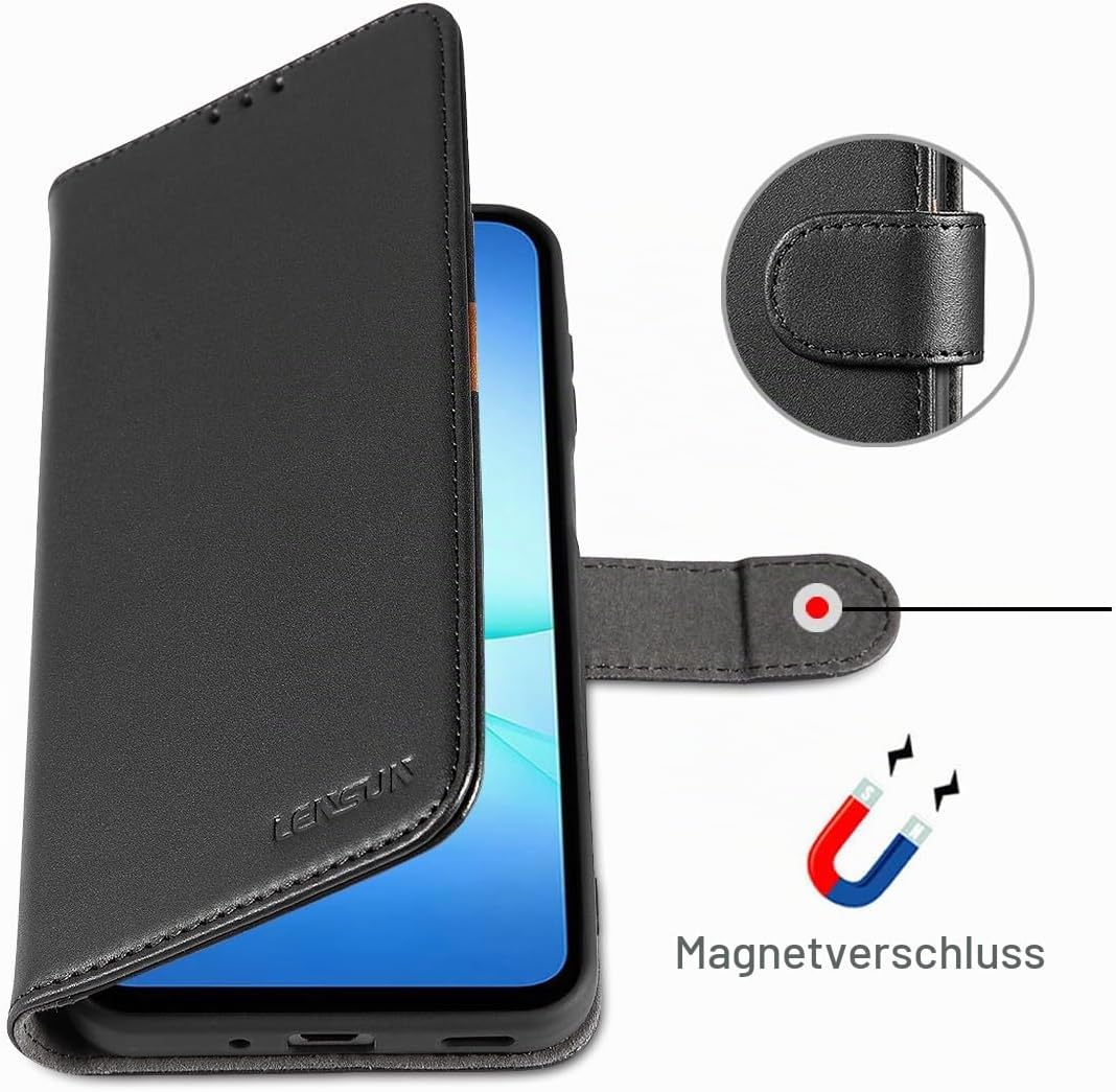 LENSUN Echtleder Hülle für Samsung Galaxy A17, Handyhülle [Echtes Leder][Magnetverschluss][RFID Wall