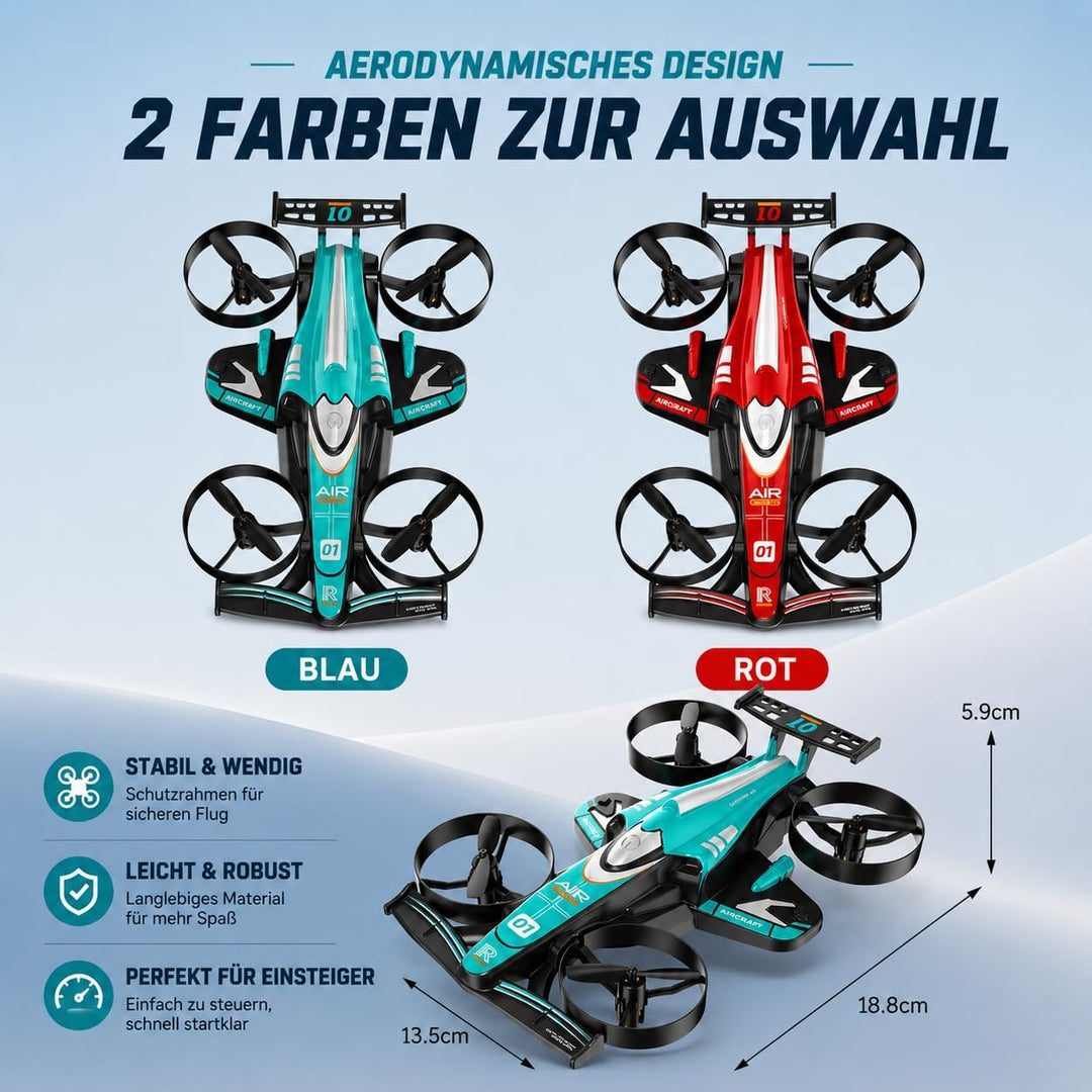 HT45 Mini 2-in-1 RC Drohne für Kinder – Rot, Flug- & Bodenmodus, 360° Flip, Höhenhaltung, 3 Geschwin
