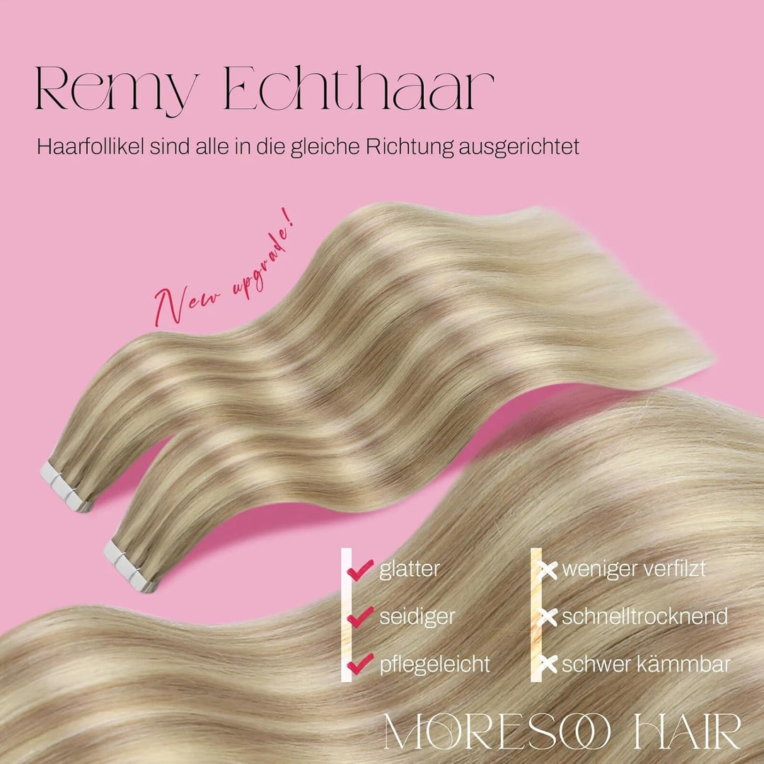 Moresoo Tape Extensions Echthaar Blond Echthaar Extensions Tape Dicke Haare Nahtlose Tape in Extensi
