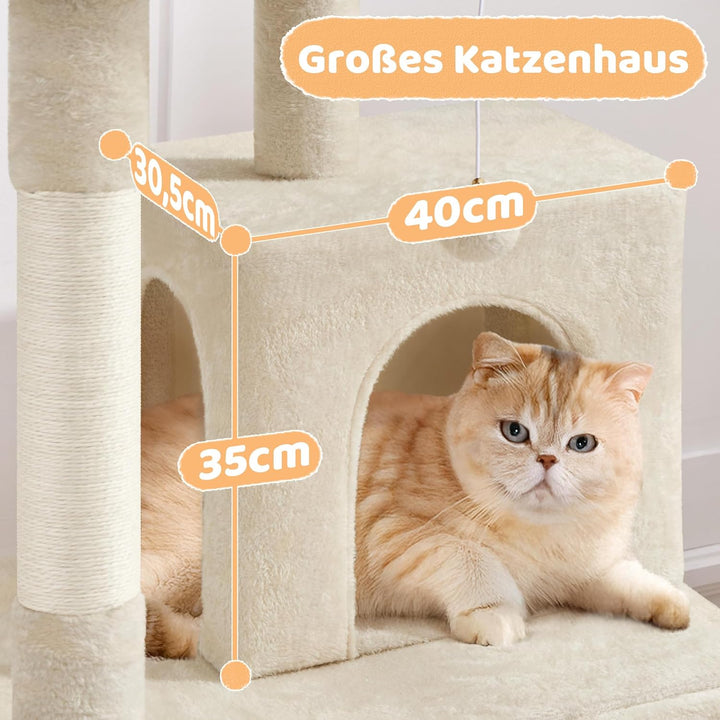 Yaheetech Kratzbaum, Stabiler Katzenbaum 106 cm H Katzenkratzbaum, mit 2 Häuschen und Spielball, Spi