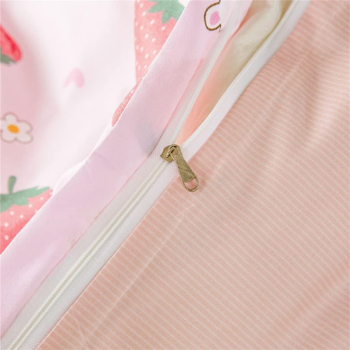 Koudi Kinderbettwäsche 100x135 Mädchen Rosa Altrosa Kinder Wendebettwäsche Set Süss Erdbeere Hase Mo