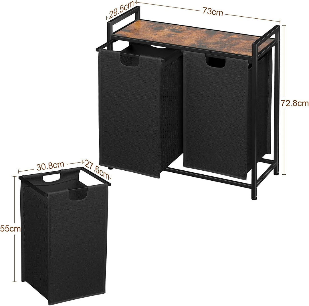 AMHANCIBLE Wäschekorb 2 Fächer, Wäschesammler mit Ablage, Wäschebox, Wäschesack aus Oxford-Gewebe au