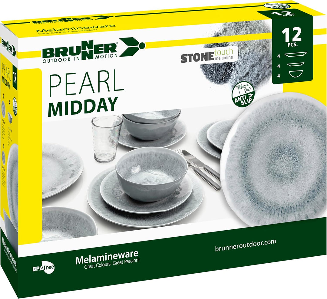 BRUNNER - Campinggeschirr Melamin (Set: 8, 12, 16 oder 40 Teilig), 2-4 Personen - Pearl - Hochwertig
