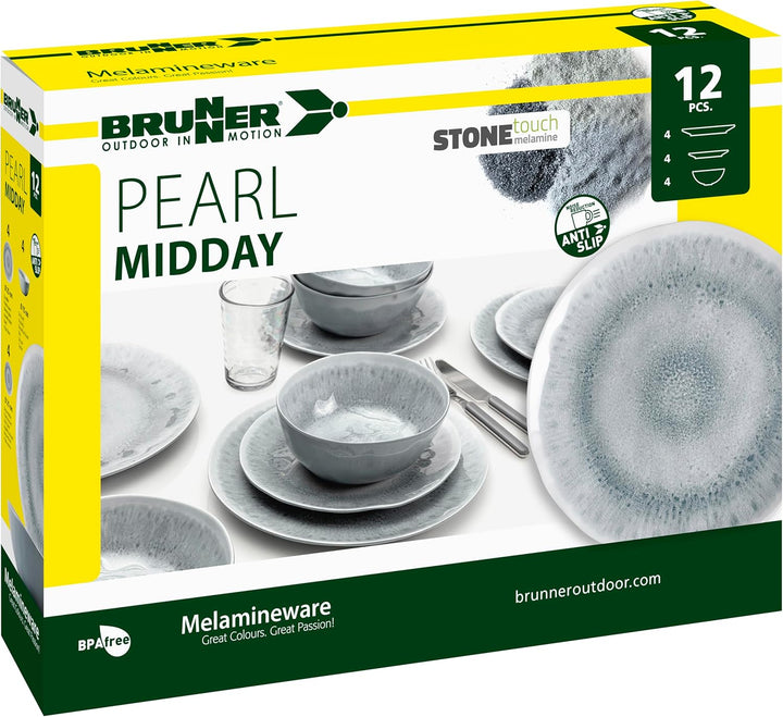 BRUNNER - Campinggeschirr Melamin (Set: 8, 12, 16 oder 40 Teilig), 2-4 Personen - Pearl - Hochwertig