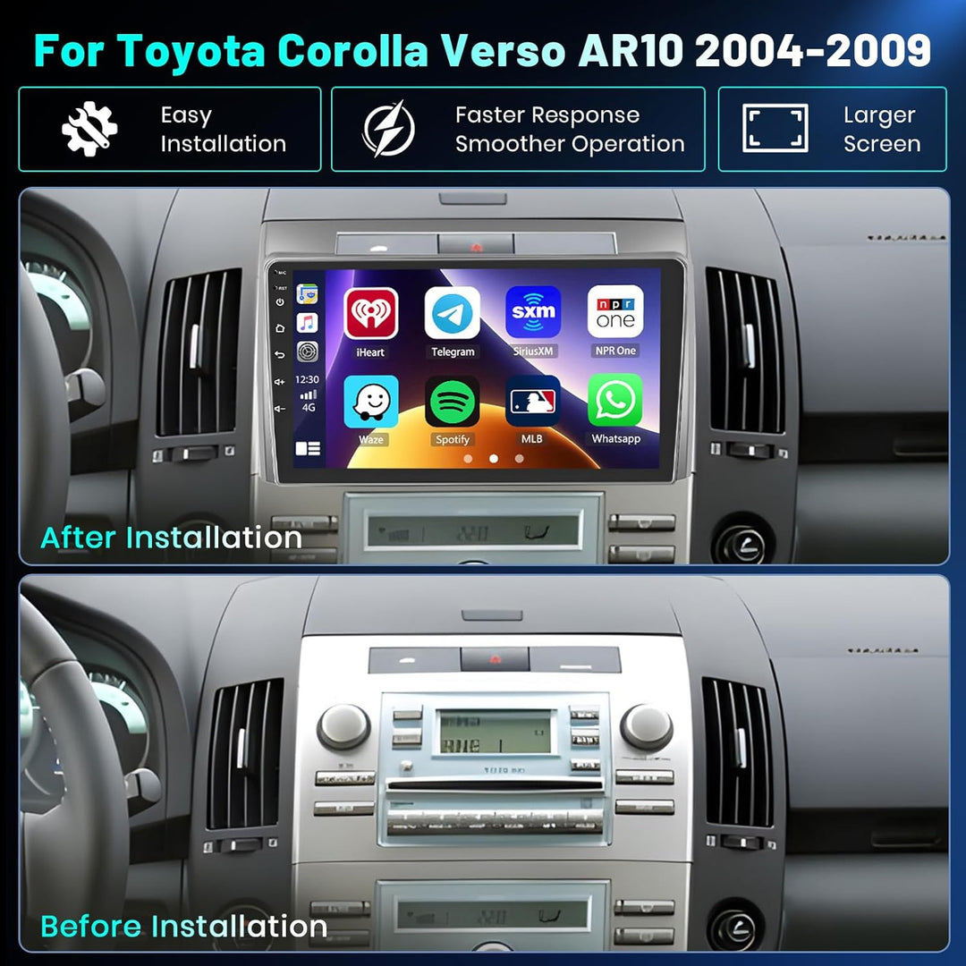 Hikity 4+64GB Android 15 Autoradio für Toyota Corolla Verso AR10 2004-2009 Mit Wireless Carplay Andr