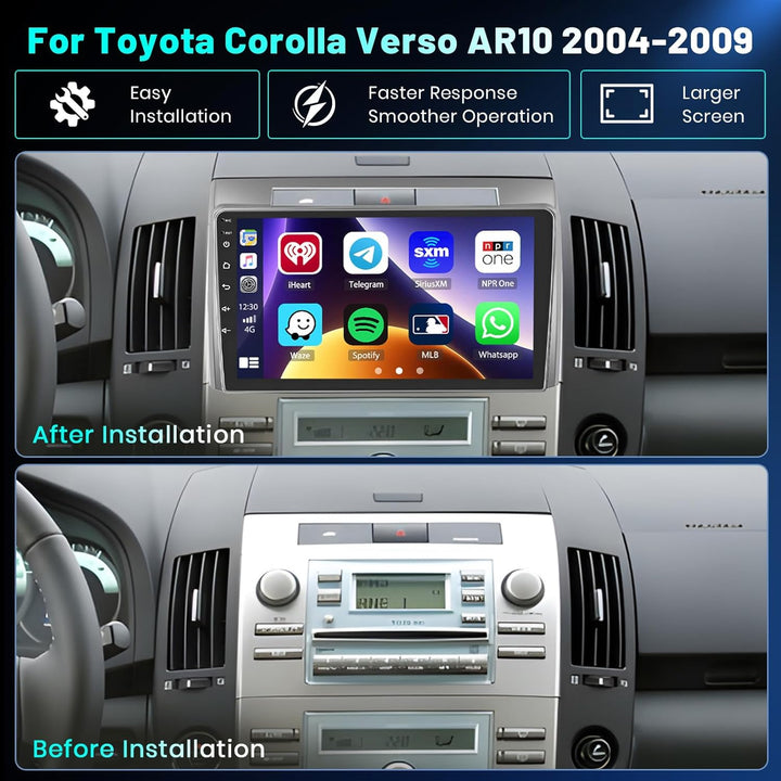 Hikity 4+64GB Android 15 Autoradio für Toyota Corolla Verso AR10 2004-2009 Mit Wireless Carplay Andr