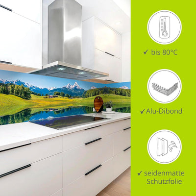 ARTland Spritzschutz Küche aus Alu für Herd Spüle 100x60 cm (BxH) Küchenrückwand mit Motiv Natur Lan