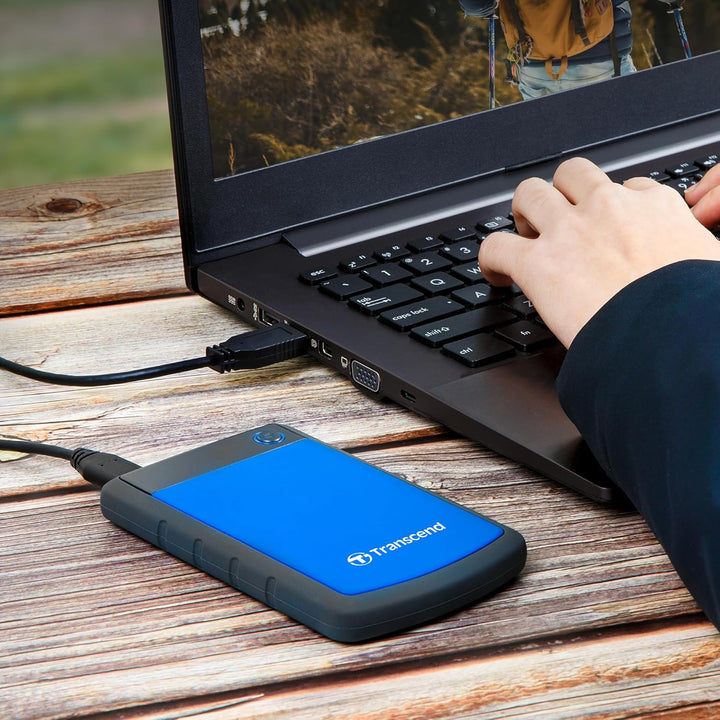 Transcend TS4TSJ25H3B 4TB portable Festplatte (HDD) in grau/blau mit Backup-Funktion (Datensicherung