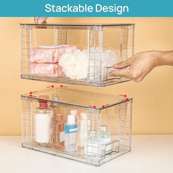 Vtopmart 4er-Pack grosse stapelbare Aufbewahrungsschubladen, transparente Acryl-Schubladenorganisato