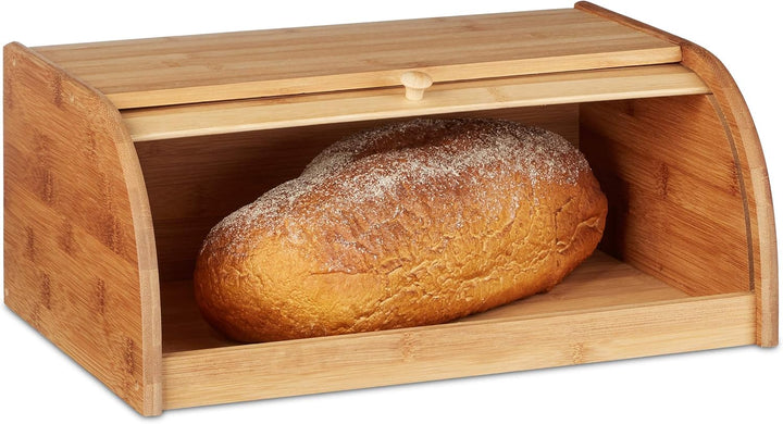 Relaxdays Brotkasten Bambus HBT: 16,5 x 40 x 27,5 cm Rollbrotkasten für aromadichte Brot Aufbewahrun