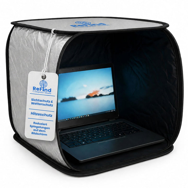 ReFind Sonnenschutz für Laptop - Blendschutz für Arbeit im Freien. Mit Sichtschutz, Hitzeschutz und