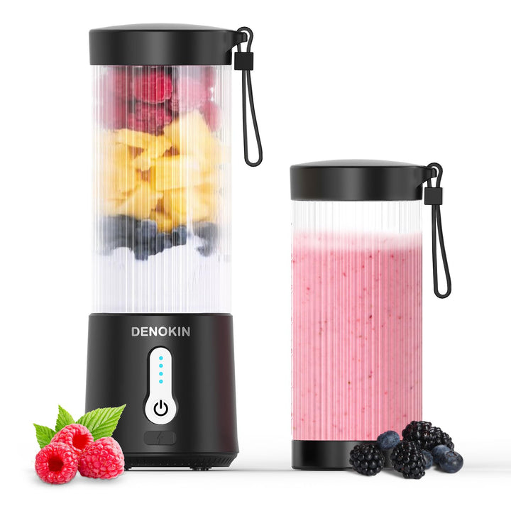 DENOKIN Tragbarer Mixer to Go/Blender/Smoothie Maker, 450ml Becher, Kabellos & USB-C Wiederaufladbar