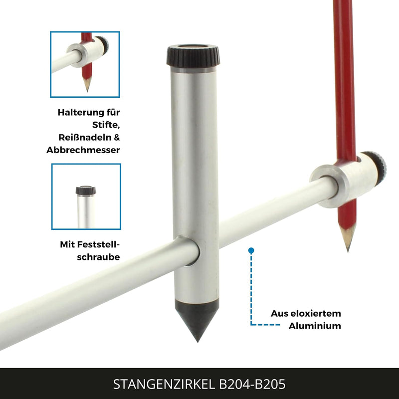 hedue® Stangenzirkel 100 cm - Präzisions Zirkel gross, Anreisszirkel aus eloxiertem Aluminium, Profi