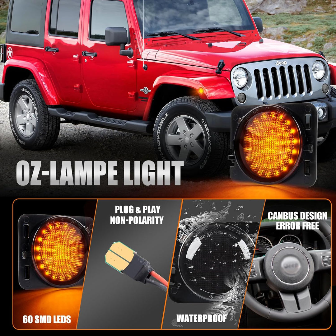 LED Blinker Seitenblinker für Jeep Wrangler JK 2007-2015, Blinker mit Canbus Fehlerfrei,Schwarz, Wra