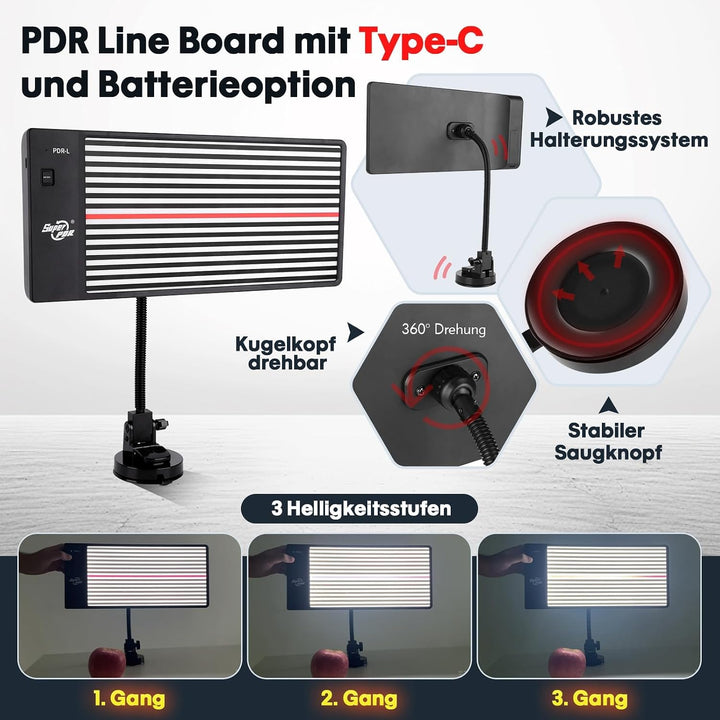 Super PDR Lampe Dellen Reparaturset Auto - LED Lichttafel Ausbeul-Werkzeug | USB und Batterie Dual-M