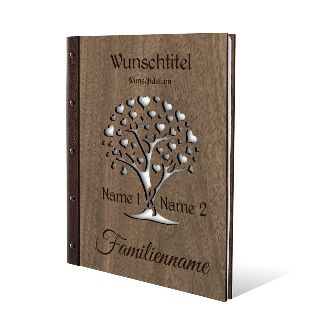 Kartenmachen.de Stammbuch der Familie Holz mit Echtleder Rücken Gravur individuell mit Extras DIN A4