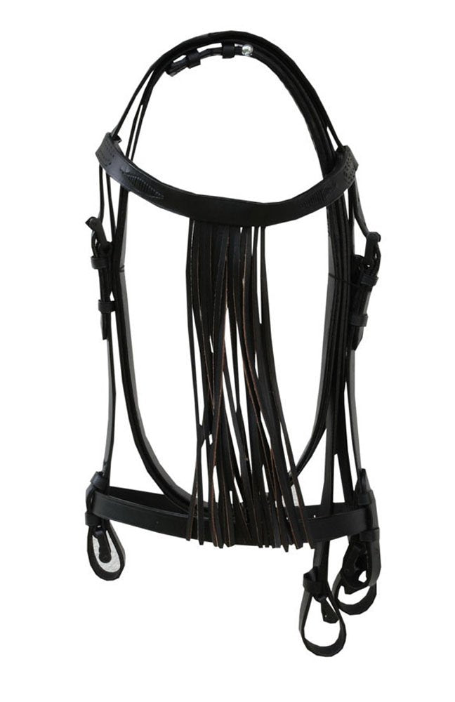 AMKA Spanische Trense mit Leder Fransenstirnband und Lederzügel Vaquero Zaum 005/105 schwarz, schwar