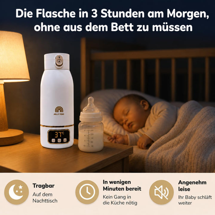 Flaschenwärmer Baby Unterwegs Tragbar Kabellos 500ml, Muttermilch & Wasser, Reise Auto Nacht, Siliko