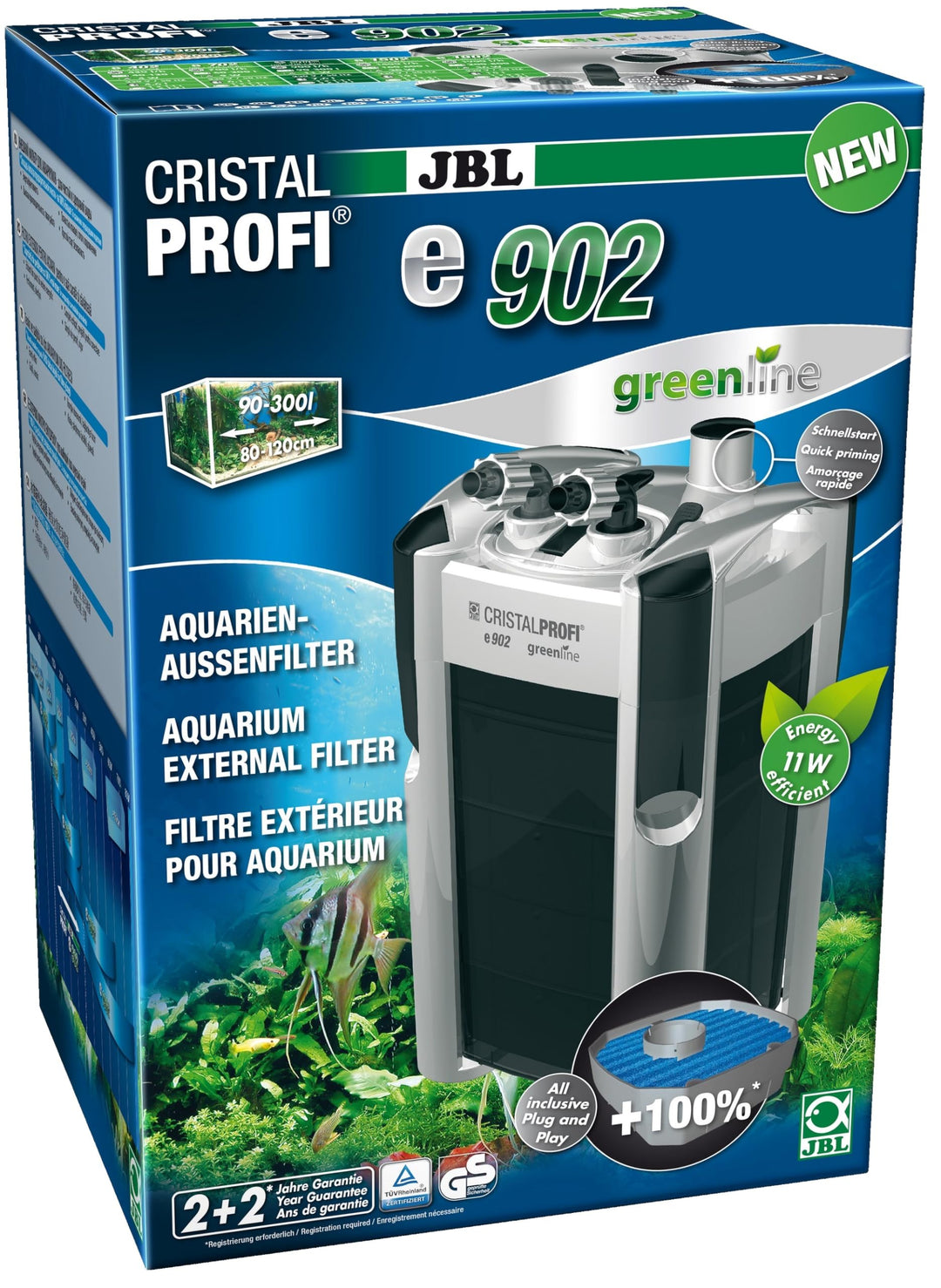 JBL CristalProfi e902 greenline Aussenfilter für Aquarien 90-300 Litern Single, 90-300 Litern Single