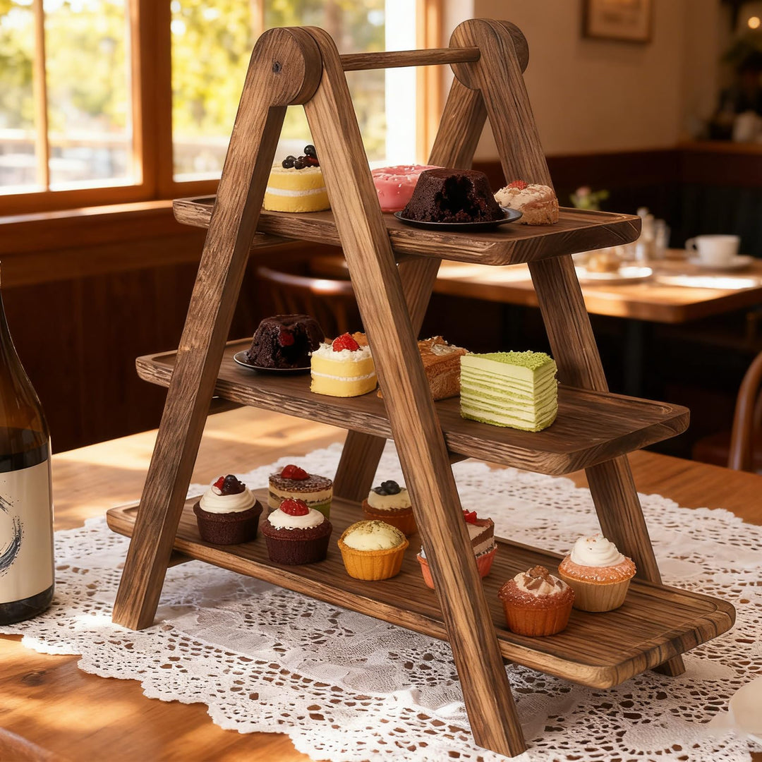 Etagere 3 Etagen Holz, Cupcake Ständer Holz, Dessertständer mit Hölzernes, Tortenständer 3 Etagen, H