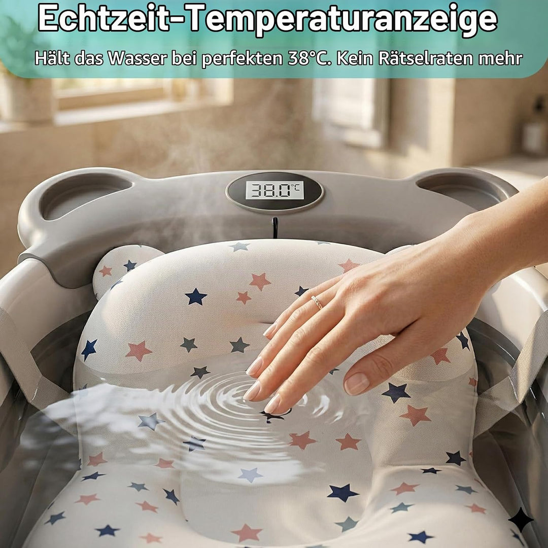 Highbird Baby Badewanne, Faltbare Babywanne mit Stützkissen für Neugeborene &amp; Kleinkinder, Platzspar