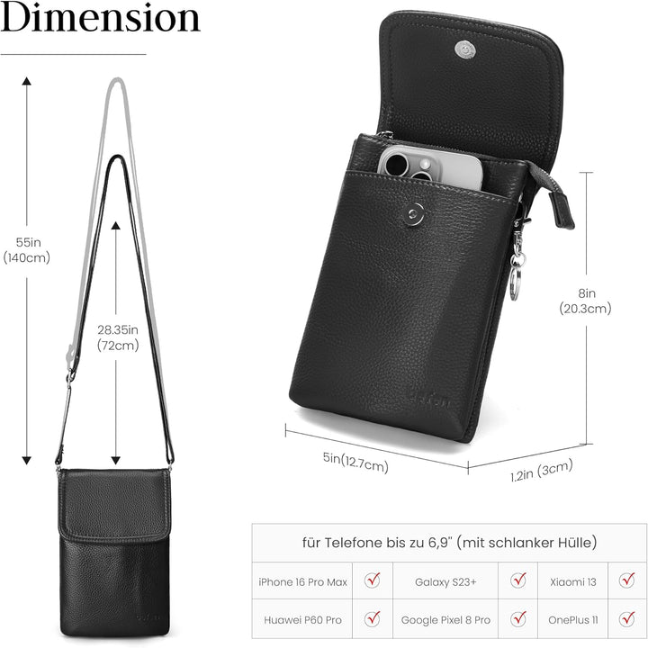 befen Echtleder Handytasche zum Unhängen Damen, Moderne Handytasche Kleine Umhängetasche Damen Genui